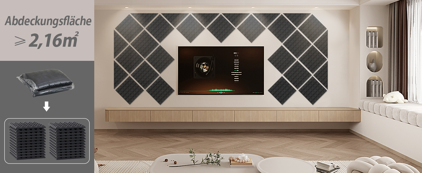 Акустичний пірамідний поролон самоклеящийся для звукоізоляції, 24 шт, чорний, 30x30x5 см — панелі для студії, офісу та дому