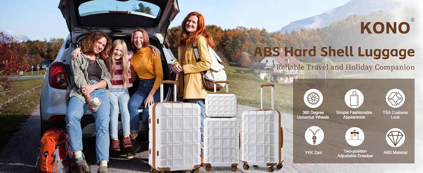 Набір валіз KONO 4 шт. з ABS, TSA-замок, коліщата-двійники, M-L-XL, білий