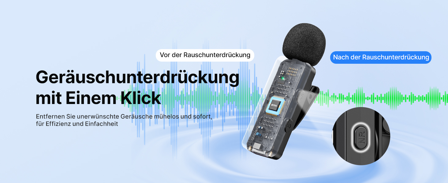 BOYA BY-V20 Бездротовий мікрофон-петличка для смартфона, iPhone, Android, USB-C, 48 КГц/16 біт, 9 годин роботи, шумозаглушення