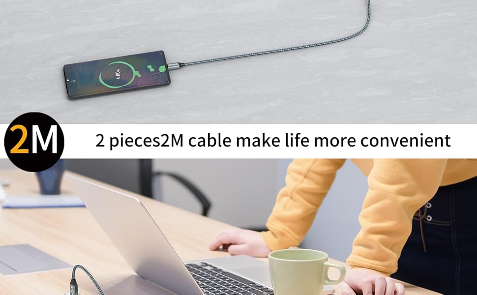 Кабель USB-C 2 шт. (2м+2м) 3.1A, швидка зарядка та синхронізація для Samsung, Huawei, Sony