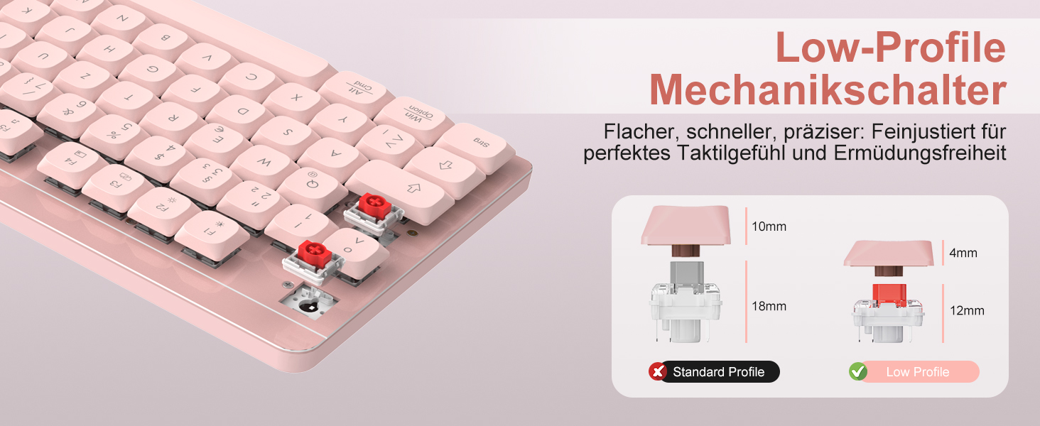 Leadsail FA98 Бездротова Механічна Клавіатура та Миша, 98 Клавіш, QWERTY, Рожевий Колір, 1600 DPI для PC, MacOS, Windows