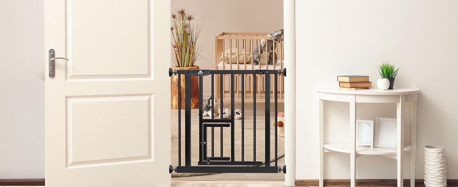 Захисне ворота KIDIZ для дітей з люком для котів, без свердління | Захист від падіння, поворотне, біле/помаранчеве, ширина 74-80 см