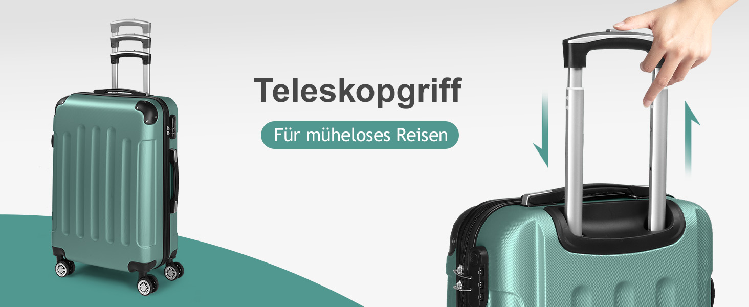 Набір валіз LEADZM 4 шт. з косметичками, посилені кути, ABS, телескопічна ручка, ручна поклажа (Чорний, Турквіс)