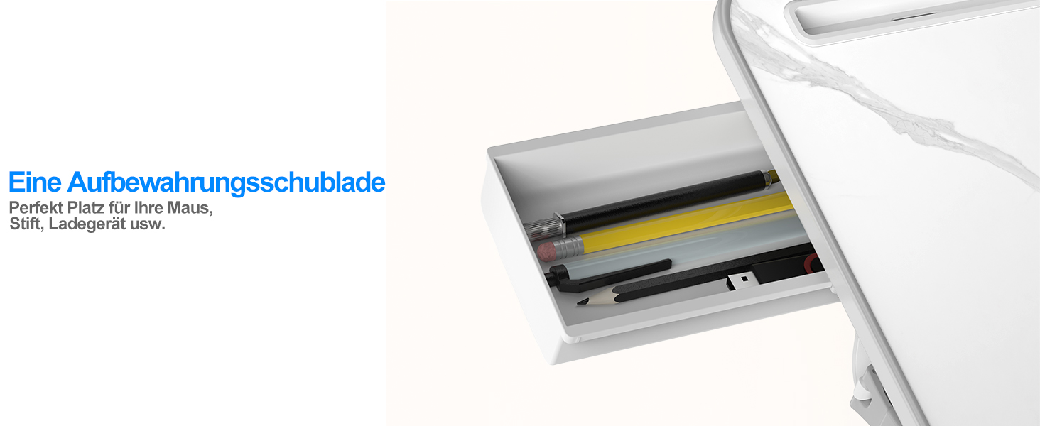 Столик для ноутбука Potuopy з регулюванням висоти та кута нахилу, X-Large, для роботи, читання та їжі на ліжку/софі, 60*40 см, білий мармур