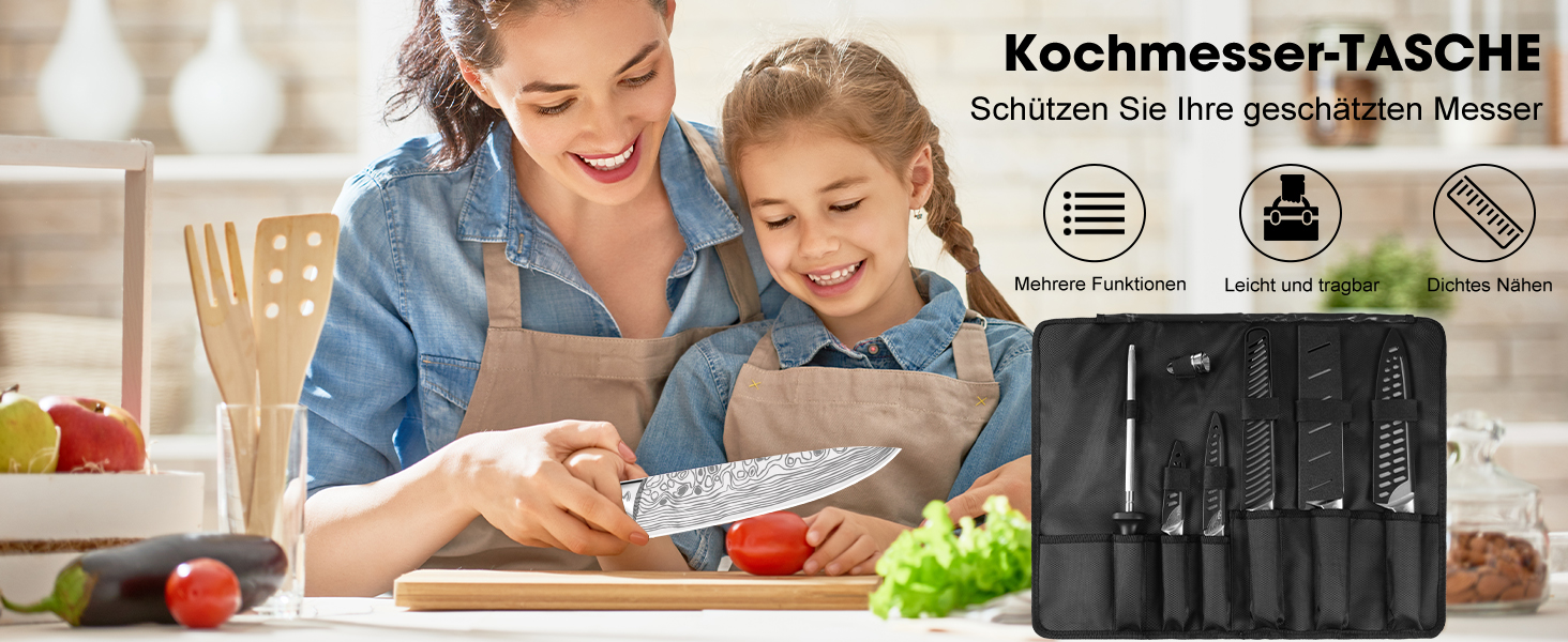 MOSFiATA 17-Piece Professional Kitchen Knife Set with Titanium Coating - Stainless Steel Chef Knife Set with Scissors, Finger Guards & Gift Box (Includes 10 Outdoor Knives)
