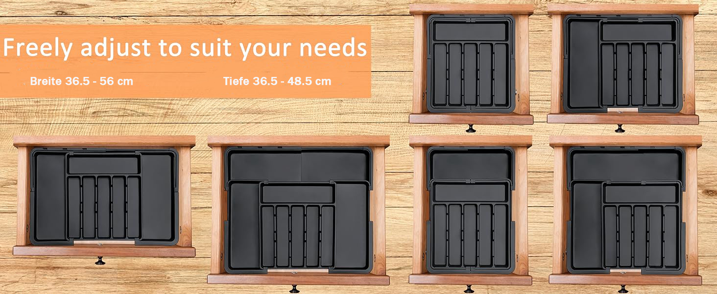 Органайзер для столових приборів в шухляду, розширюваний, чорний - Кухонний органайзер для шухляди