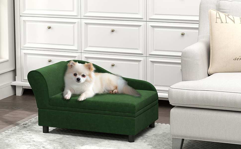 Диван для собак та котів PawHut з місцем для зберігання, зелений, 76 x 45 x 43 см