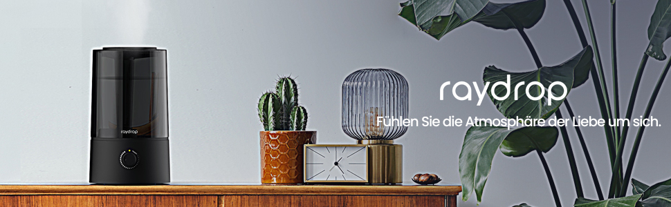 Зволожувач повітря Raydrop для спальні та дитячої кімнати, 1,7 л. Тихий, компактний ультразвуковий зволожувач для дитячої та рослин, просте керування та легке очищення, автоматичне вимкнення, 1,7 л, білий (4,0 л, чорний)