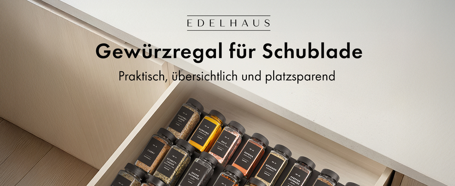 Органайзер для спецій Edelhaus висувний, полиця для спецій в шухляду, чорний, для 30 баночок