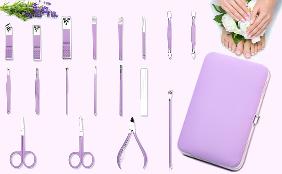 Набір для манікюру та педикюру професійний 18 предметів з кейсом (фіолетовий)