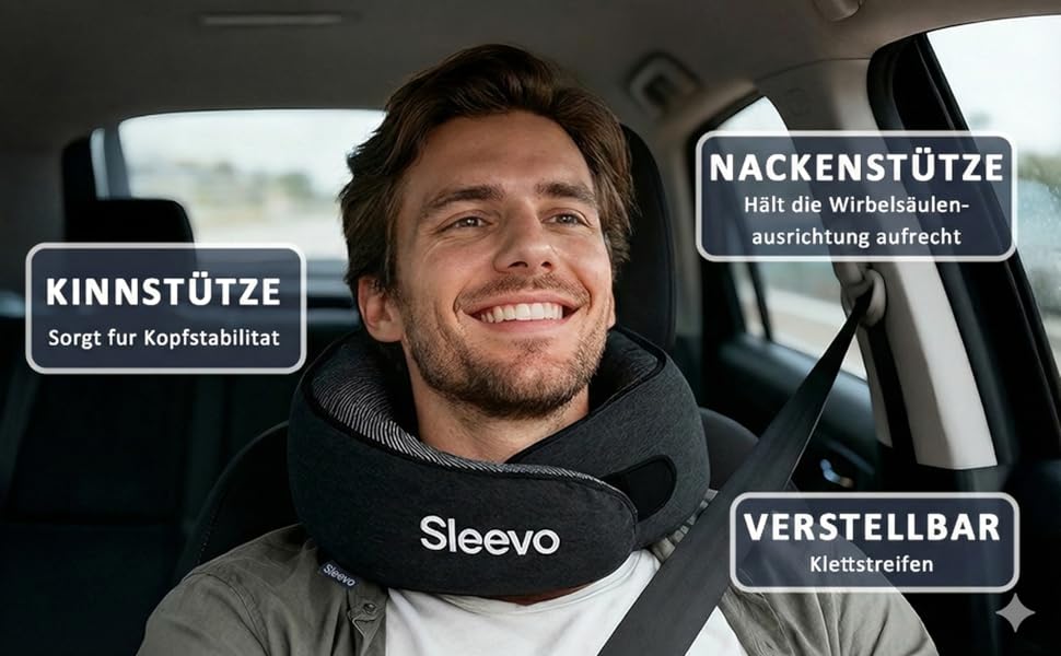 Подушка для шиї з Memory Foam - Подушка-вишенка для подорожей - Ергономічна подушка для літака та подорожей, з сонцезахистом та можливістю прання, з чохлом - Чорний (L)