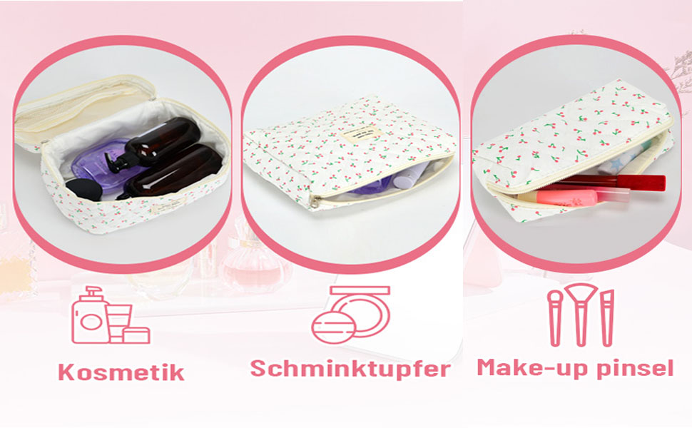 Набір косметичок з квітами для дівчаток, набір культуртреш для жінок, степкова косметичка для макіяжу, бавовняний культуртреш, косметичка Coquette, естетичні речі Clean Girl, косметична сумка (біло-рожева стрічка)