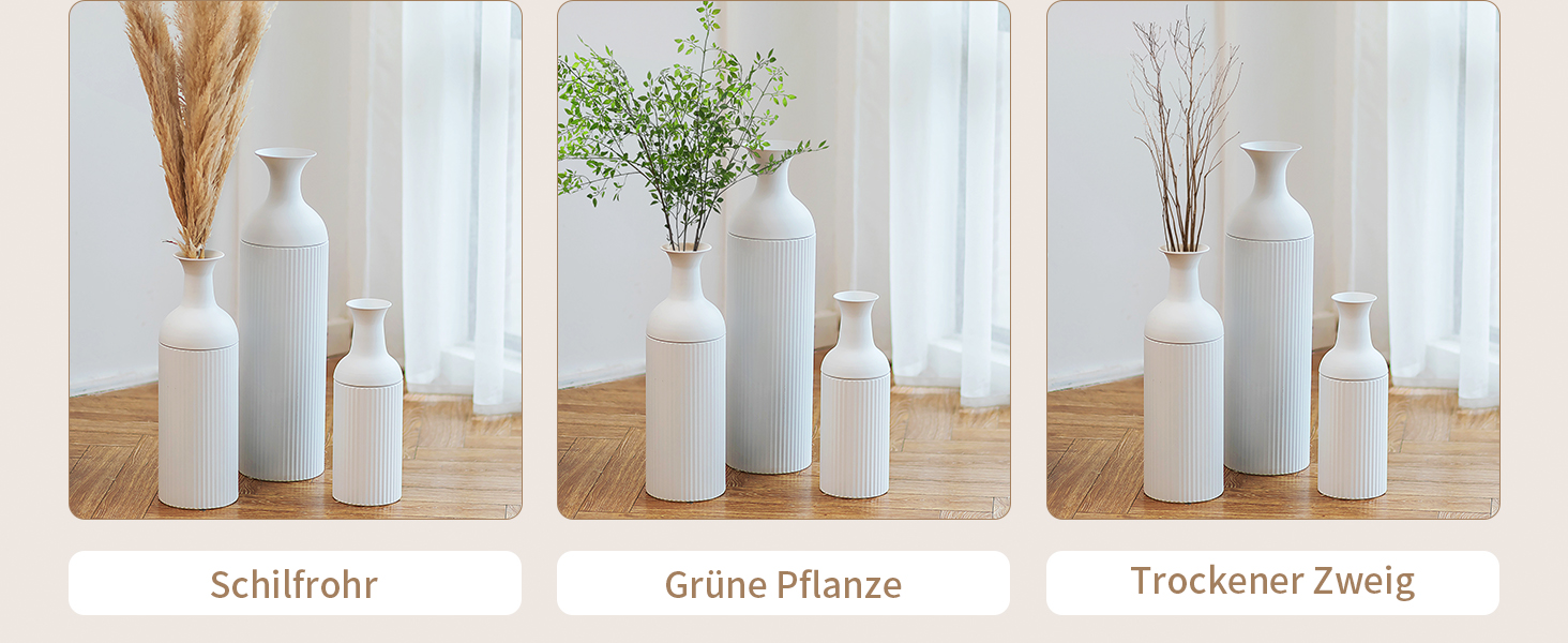 Large White Metal Floor Vase - Modern Textured Design, 68/51/41cm - Perfect for Pampas Grass, Living Room, Bedroom, Fireplace & Entryway