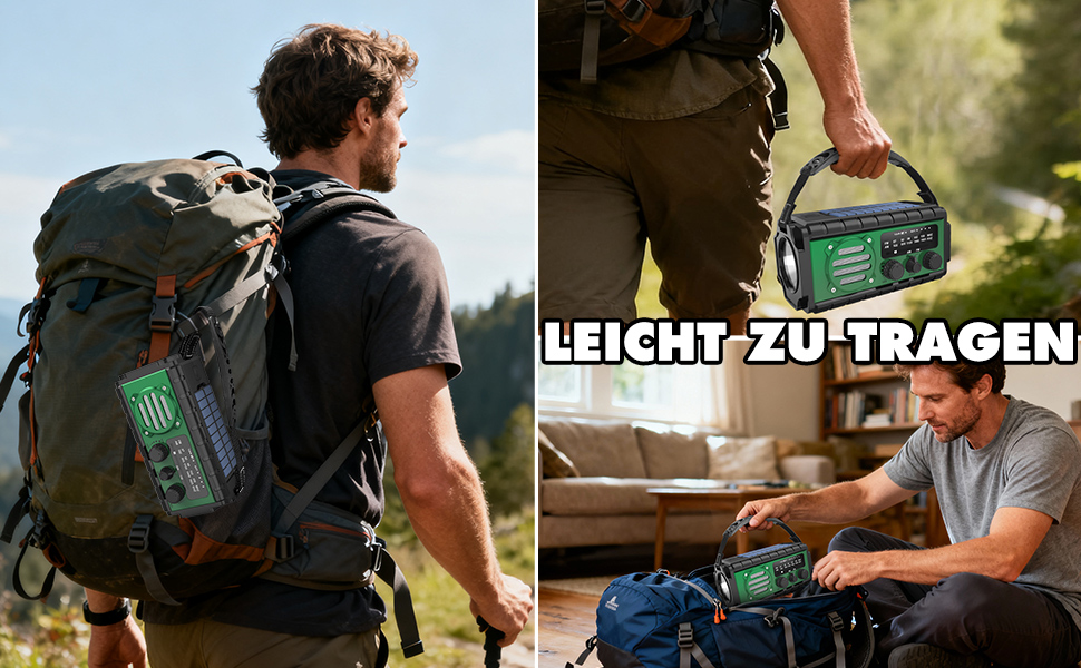 Сонячне радіо 20000mAh з ручним генератором, AM/FM, LED ліхтарик, SOS-сигнал, IPX6, для кемпінгу та подорожей (зелене)