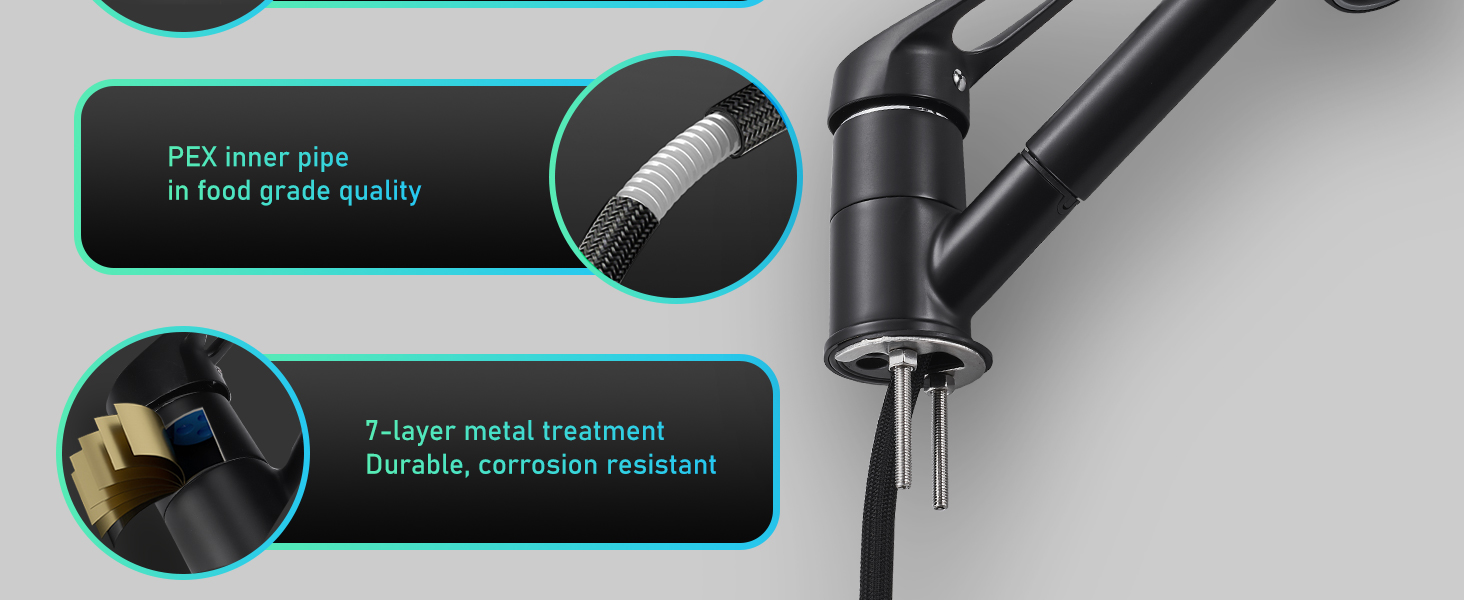 Висувна кухонна змішувач BONADE з двома виходами для води, поворотна на 360°, чорний