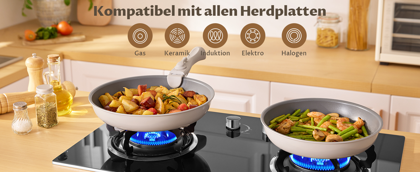 Набір сковорідок Induktion 4 шт. з термоіндикатором, антипригарне покриття, сумісний з усіма плитами, для кухні та кемпінгу