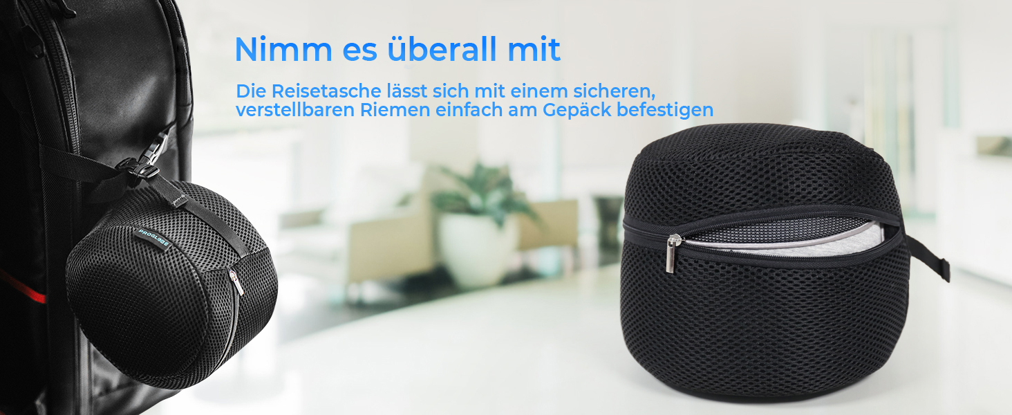 Подушка для шиї Proglobe, 100% Memory Foam, ортопедична, для подорожей (літак, авто, поїзд), з 3D-маскою для сну, сітчаста сумка (темно-сіра)