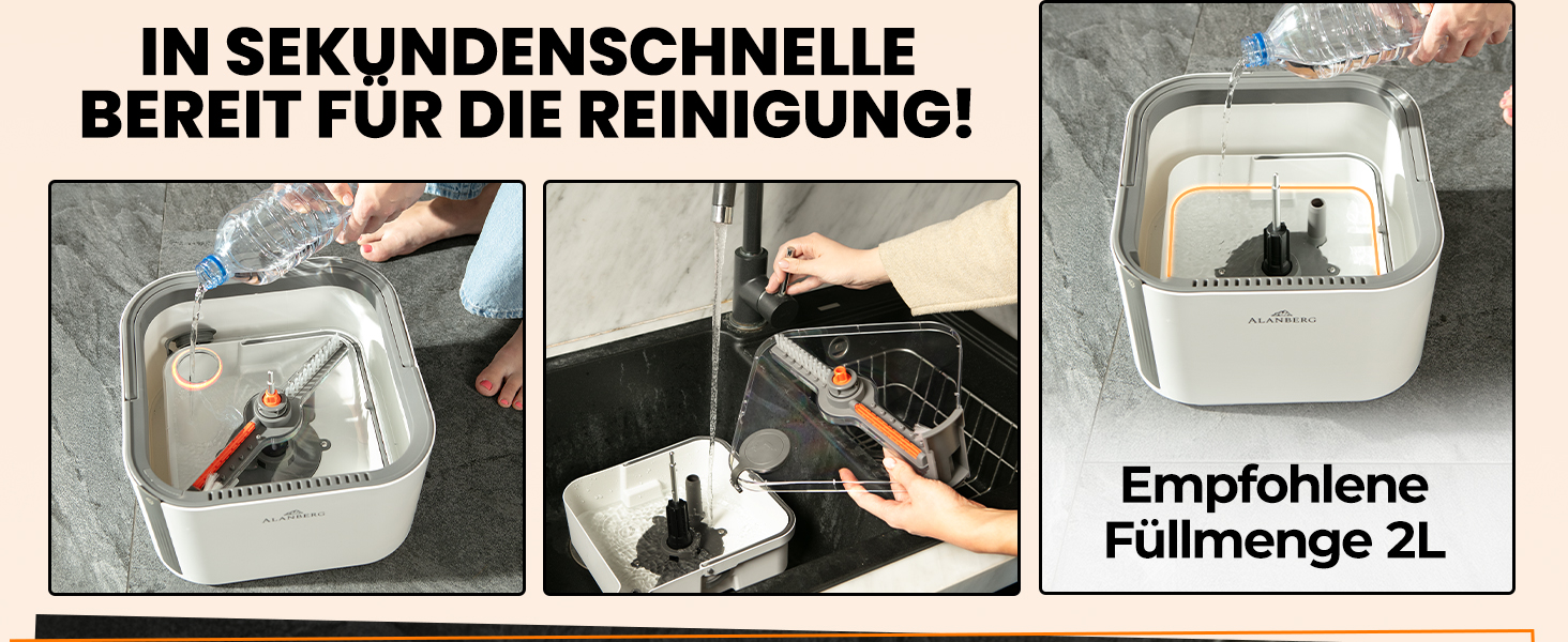 Набір для миття підлоги з відром ALANBERG® Gen2, білий: 360° самовіджимання, система з двома камерами, 2 мікрофібрових насадок