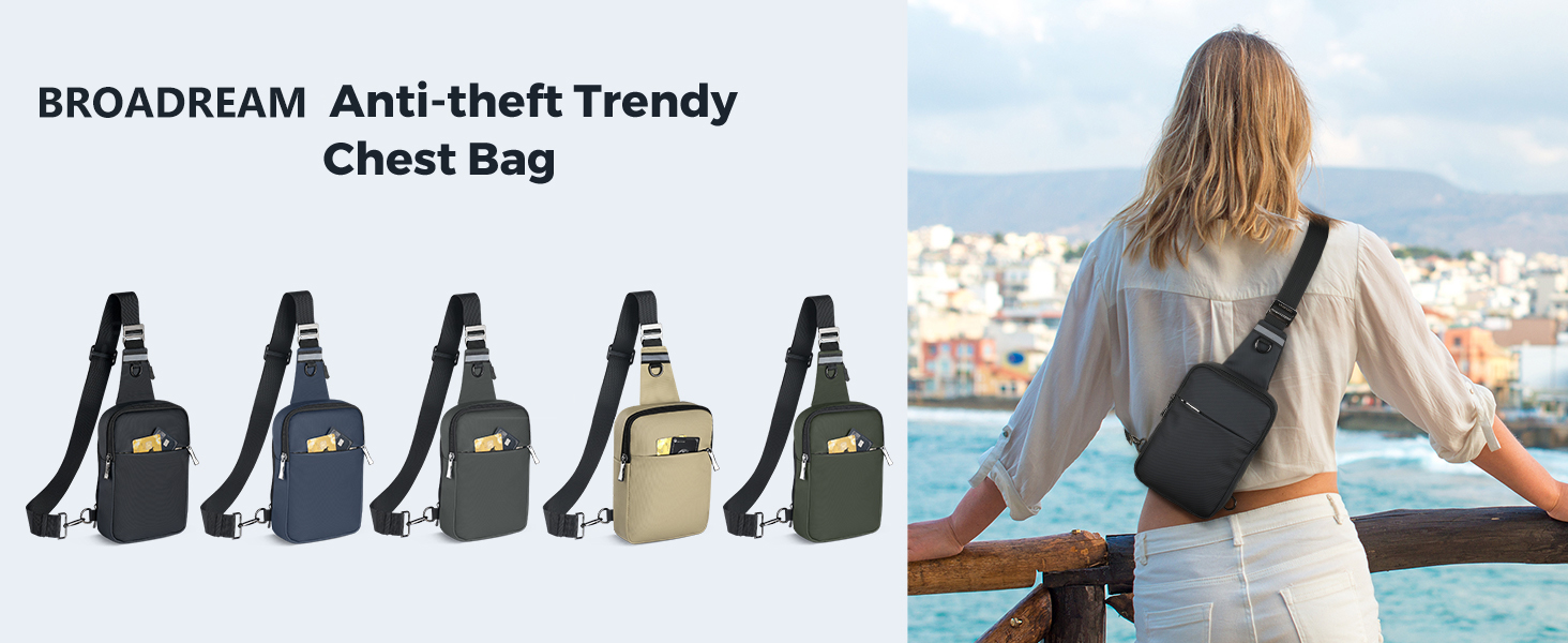 Сумка на груди Broadream: водонепроникна нагрудна сумка, чорна - для чоловіків та жінок, RFID-захист, для спорту та туризму