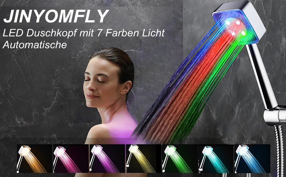 JINYOMFLY LED Shower Head with Lights, Shower Head with LED Lighting, 15CM Shower Head Color Changing, 3 Shower Modes Shower Sprinkler Light, Shower Head Light with Liquid Silicone Nozzle (Square)