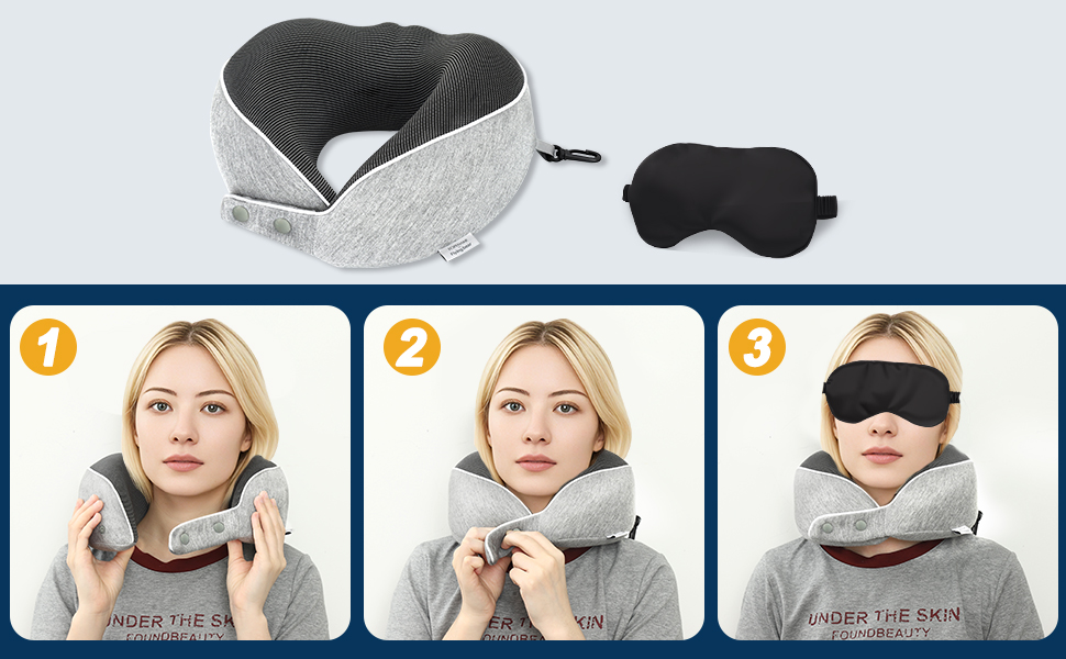 Подушка для шиї Comfy - для подорожей (літак, авто, поїзд) з регулюванням, Memory Foam, 3D-маска, сірий