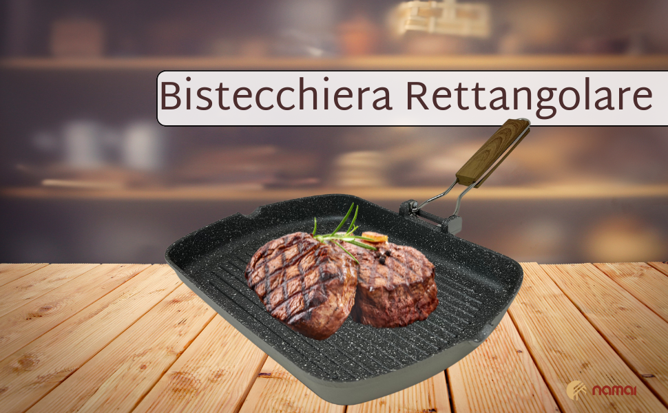 Гриль-пательня NAMAI алюмінієва лита 36x24 см, антипригарна, для газового гриля, придатна для посудомийної машини, Made in Italy
