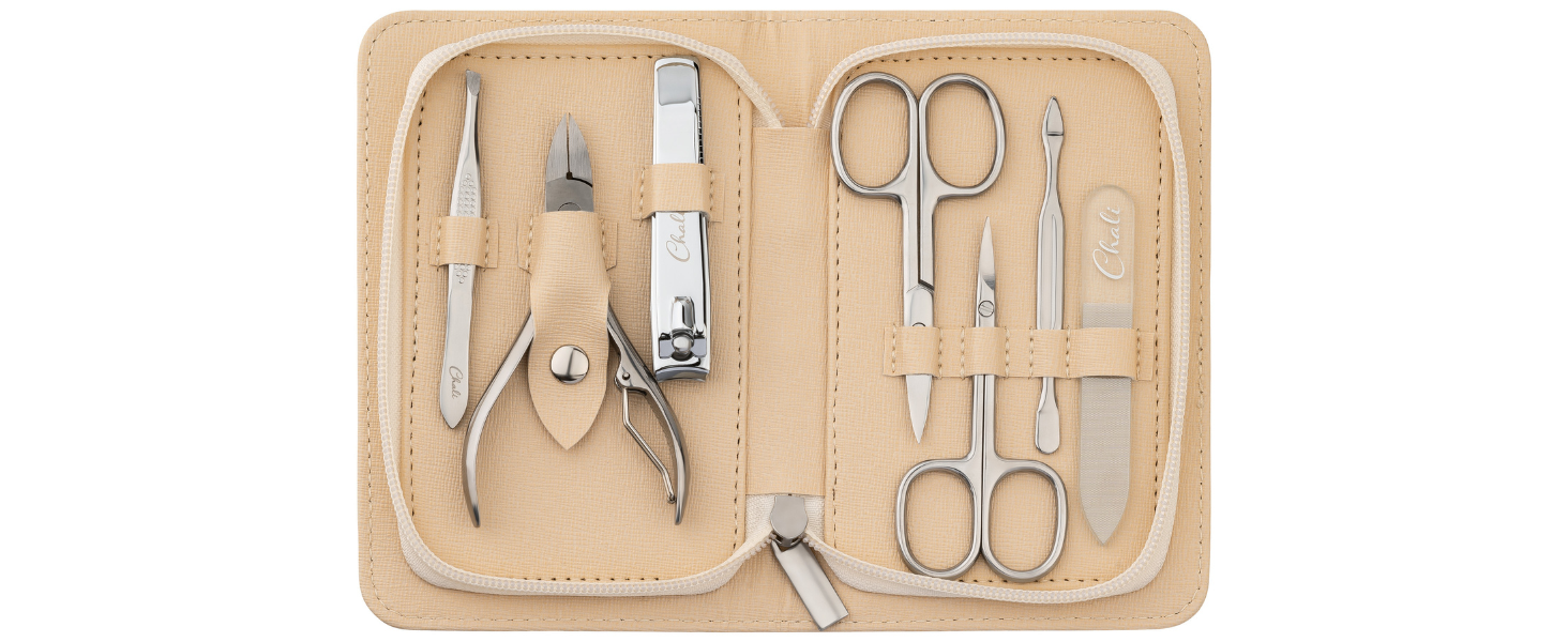 Набір для манікюру та педикюру Chali® 7 предметів з етаньє, нержавіюча сталь, чорний