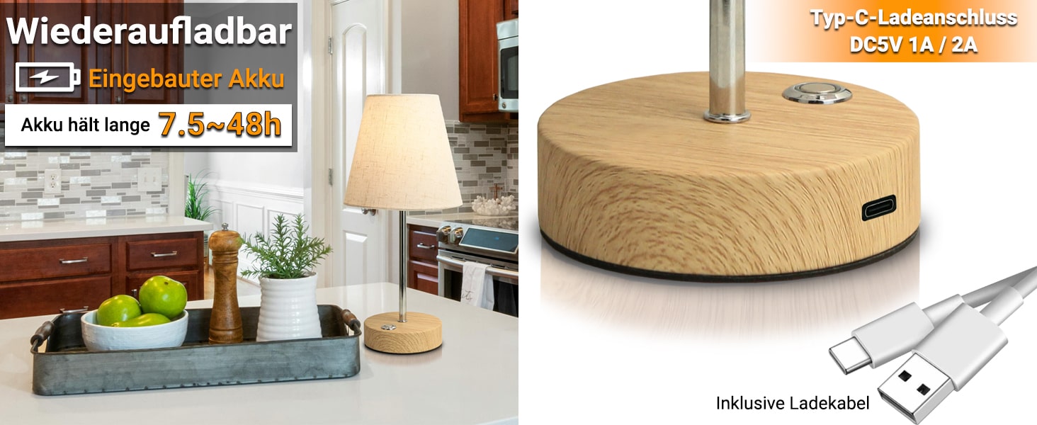 Бездротова LED лампа настільна акумуляторна 3000mAh з торшею, регульоване торканням, портативна лампа для дому та вулиці, з імітацією текстури дерева