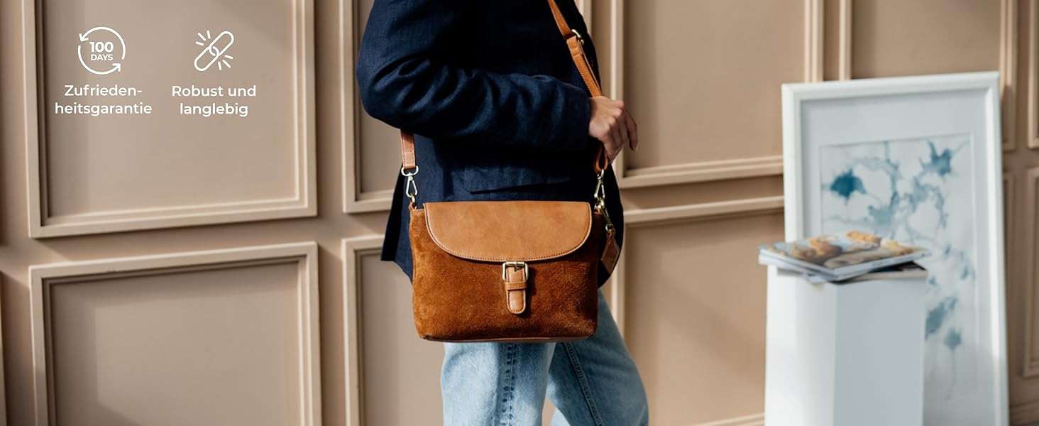 Сумка через плече Berliner Bags Catalina Vintage з натуральної шкіри коньякового кольору для жінок. Компактна крос-боді сумка з магнітною застібкою.