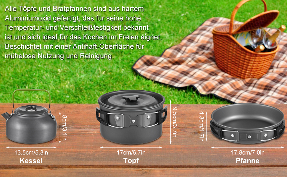 Набір посуду для кемпінгу Aomiun на 3 особи (22 частини) | Посуд для приготування їжі на природі, піших прогулянок та подорожей