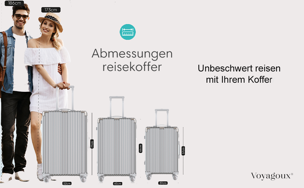 Набір валіз Voyagoux 3 в 1: 39L, 71L, 113L, з жорстким корпусом, TSA-замком, ABS, 4 колеса 360°, сріблясті, міцні та легкі