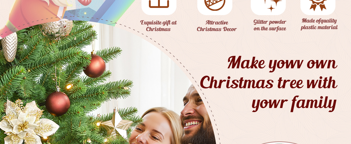 Набір прикрас для ялинки Alupssuc 128 шт. - ялинкові кулі, квіти, орнаменти, червоно-золотий (шампань, коричневий)