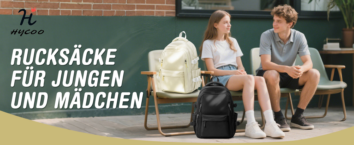 Шкільний рюкзак HYC00 для дівчаток та хлопчиків-підлітків, рюкзак для жінок, casual, для подорожей, 14-дюймовий рюкзак для ноутбука, водонепроникний, для школи, коледжу, M4-зелений (M2-бежевий)