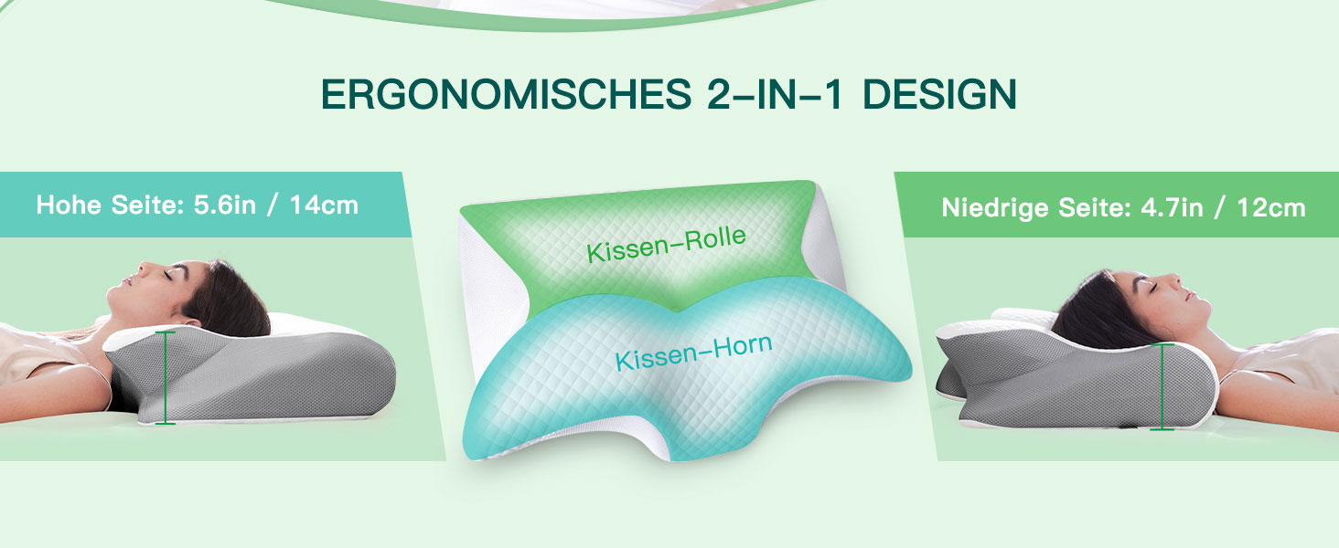 Ергономічна подушка для шиї та голови 2 в 1 з ефектом пам'яті Memory Foam, сіра (60x40x12/14 см)