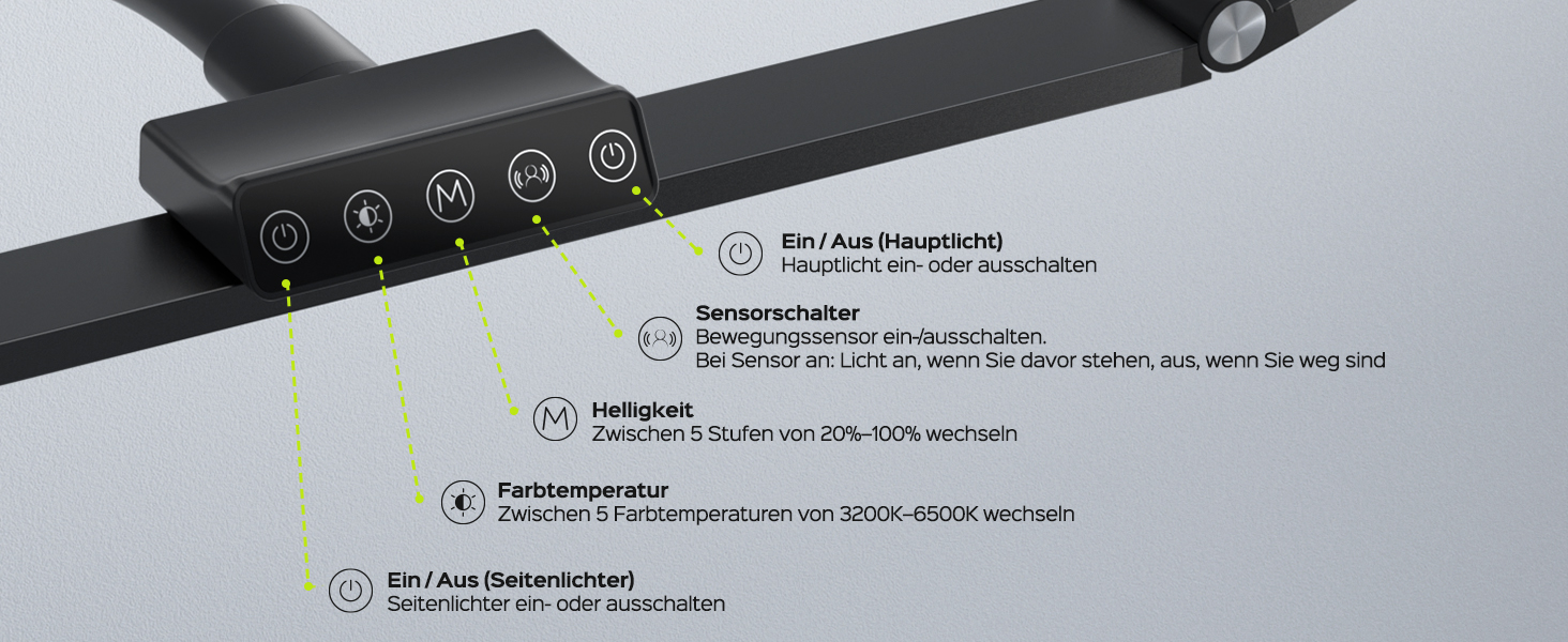 LED лампа настільна Jackyled з 3 регульованими головками, диммер, пульт, для монітора, офісу, майстерні, 5 рівнів яскравості та кольорових температур