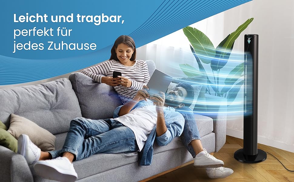 Турбовентилятор Pro Breeze з пультом керування, 70° осциляція, 3 режими, таймер 14 годин, 45W, 117см, 4 режими, режим сну - чорний