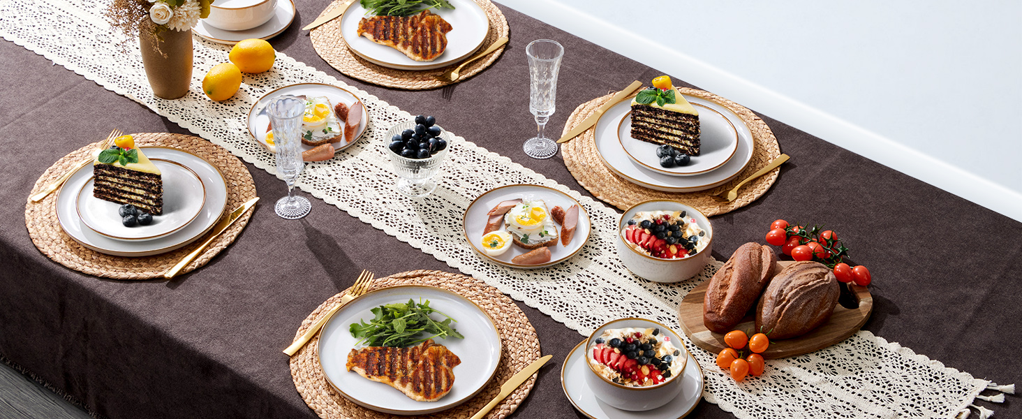 Набір посуду Onader для 6 осіб (18 предметів) - набір столового сервісу з тарілок, мисок, десертних тарілок, бежевий перламутровий, стійкий до миття в посудомийній машині та подряпин