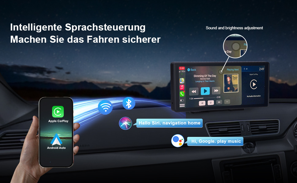 Автомобільний дисплей 10.26'' IPS, бездротовий CarPlay та Android Auto, сенсорний екран 1080P, портативний, підтримка Google і Siri Assistant, модель S5