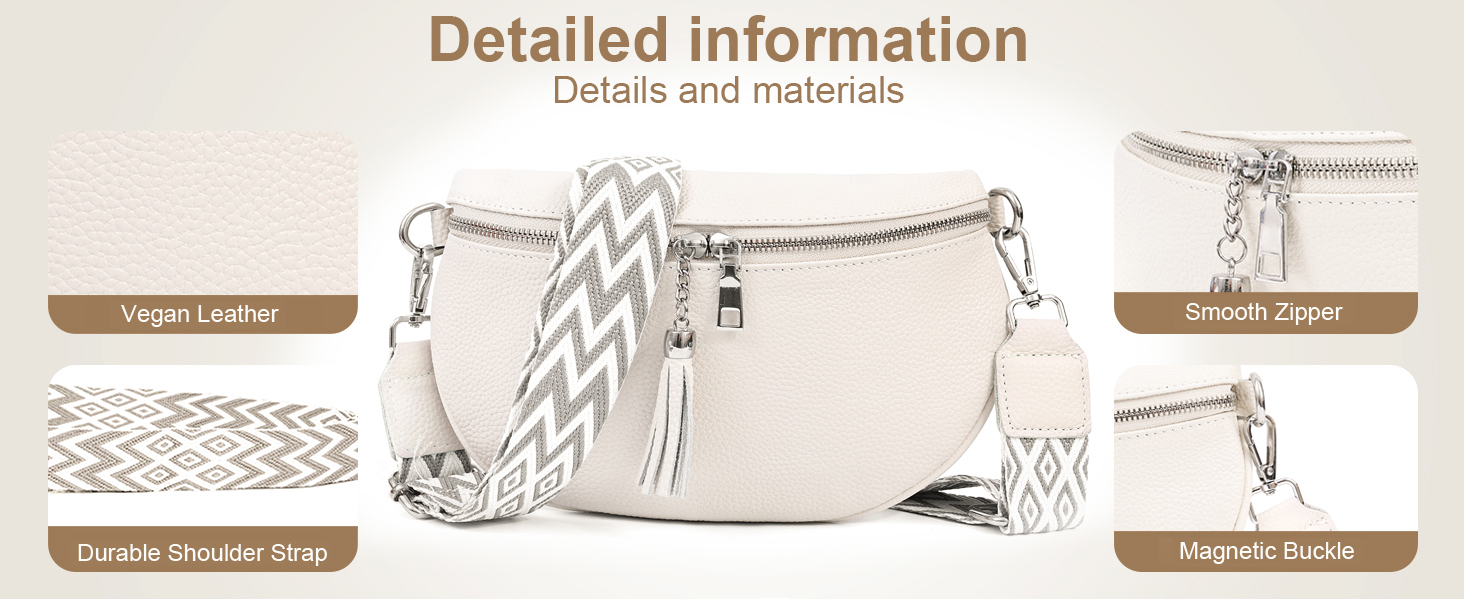 Жіноча сумка через плече з широким ремінцем, бананка з натуральної шкіри, стильна з багатьма відділеннями для карток, кросбоді, гаманець жіночий (білий)