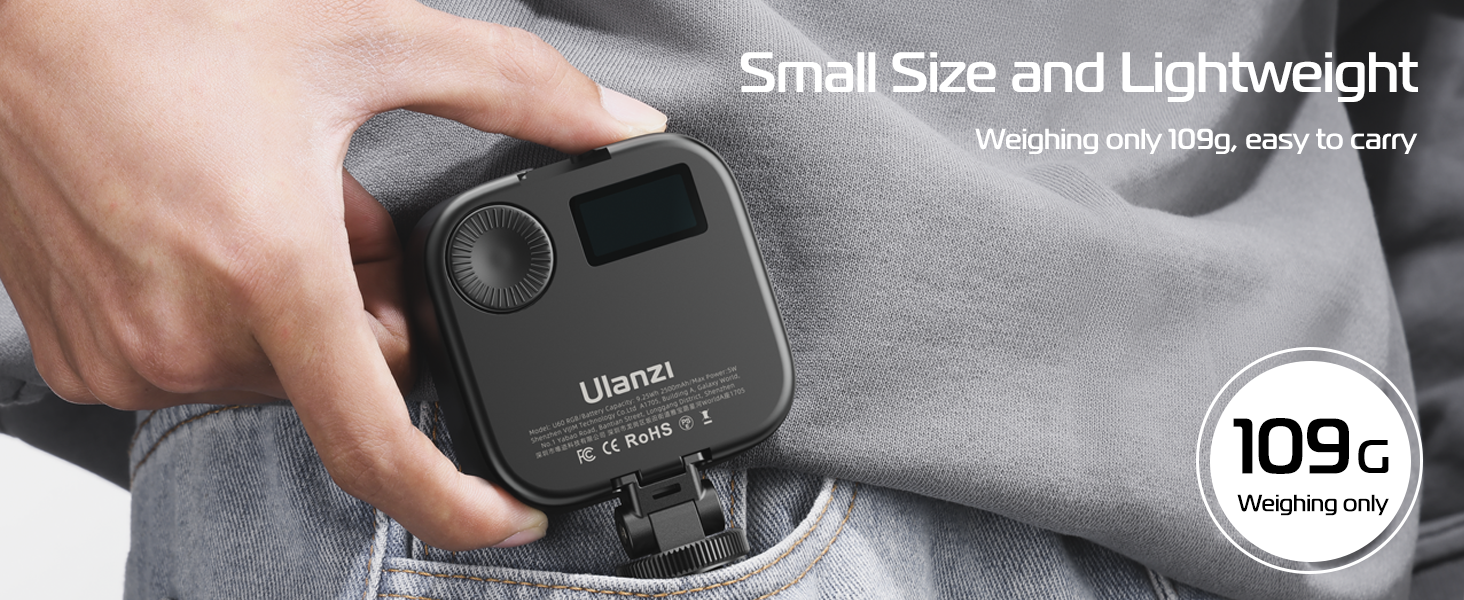 ULANZI U60 RGB LED Відеолампа: портативна фотоосвітлення з регулюванням температури кольору (2500-9000K), CRI 95+, 2500mAh, з кріпленням Cold Shoe та кліпсою