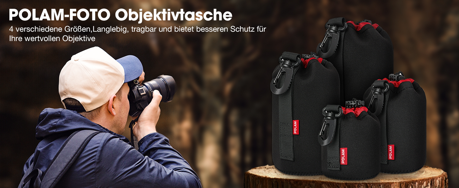 Набір чохлів для об'єктивів з неопрену, 4 розміри, для Canon, Nikon, Tamron, Sigma, Pentax, чорний/червоний