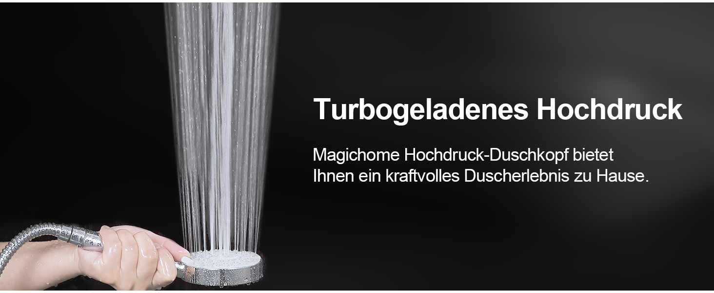 Насадка для душу Magichome з шлангом 2м, високого тиску, 5 режимів розпилення, турбо-дизайн, економна водозберігальна ручна лійка для душу, чорна, з шлангом