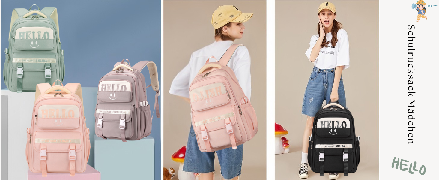 Шкільний рюкзак для дівчаток та хлопчиків-підлітків. Водостійкий рюкзак для школи, подорожей. Рожевий, з багатьма кишенями.