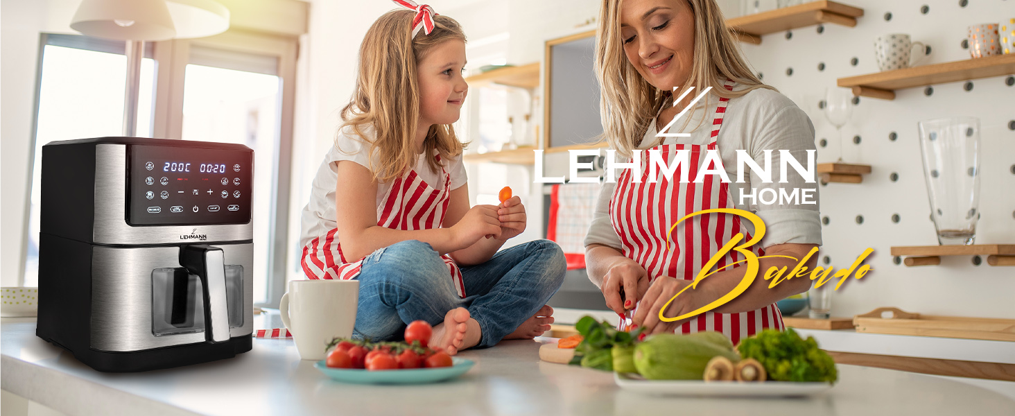Горизонтальний фритюрник Lehmann 8л, 1800 Вт з оглядовим вікном, регулюванням температури до 200°C, 12 програм, таймером, антипригарним покриттям, для приготування на грилі, випікання та смаження з використанням технології Air Fry
