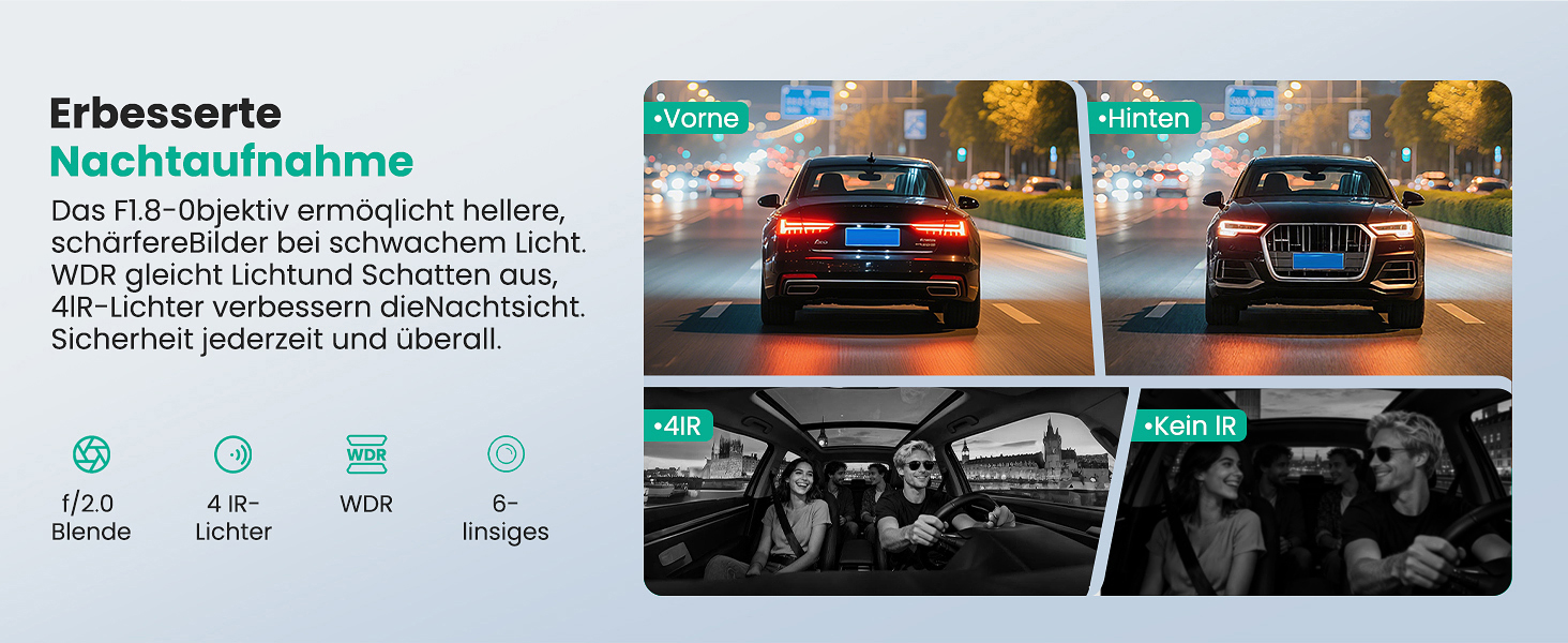 Відеореєстратор 4K автомобільний передній та задній, 3 канали, 64GB SD карта, IPS дисплей, нічна зйомка, WiFi Black-D4