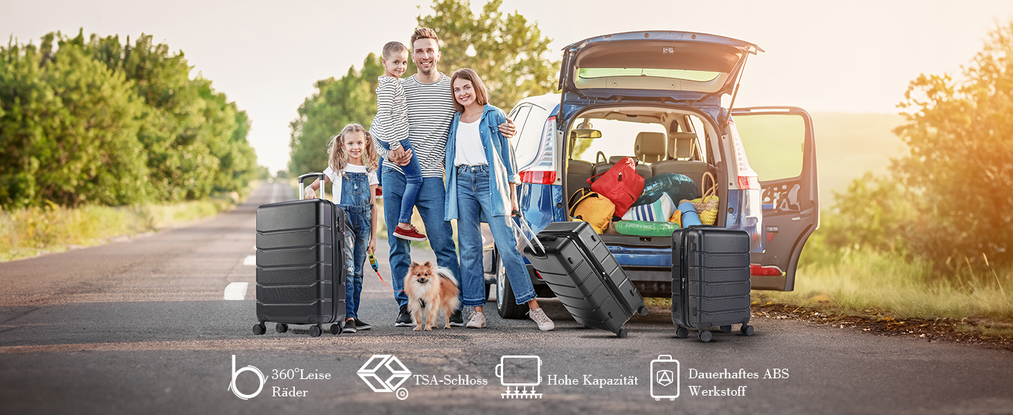 Набір валіз у жорсткому корпусі Dumos 3tlg. Hartschalenkofferset, чорний колір, з замком, телескопічна ручка