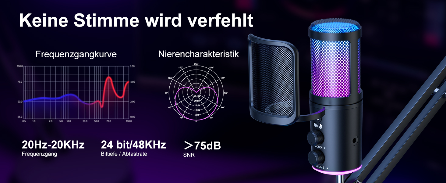 Професійний USB мікрофон для стрімінгу, подкастів та YouTube з RGB підсвіткою та кріпленням 