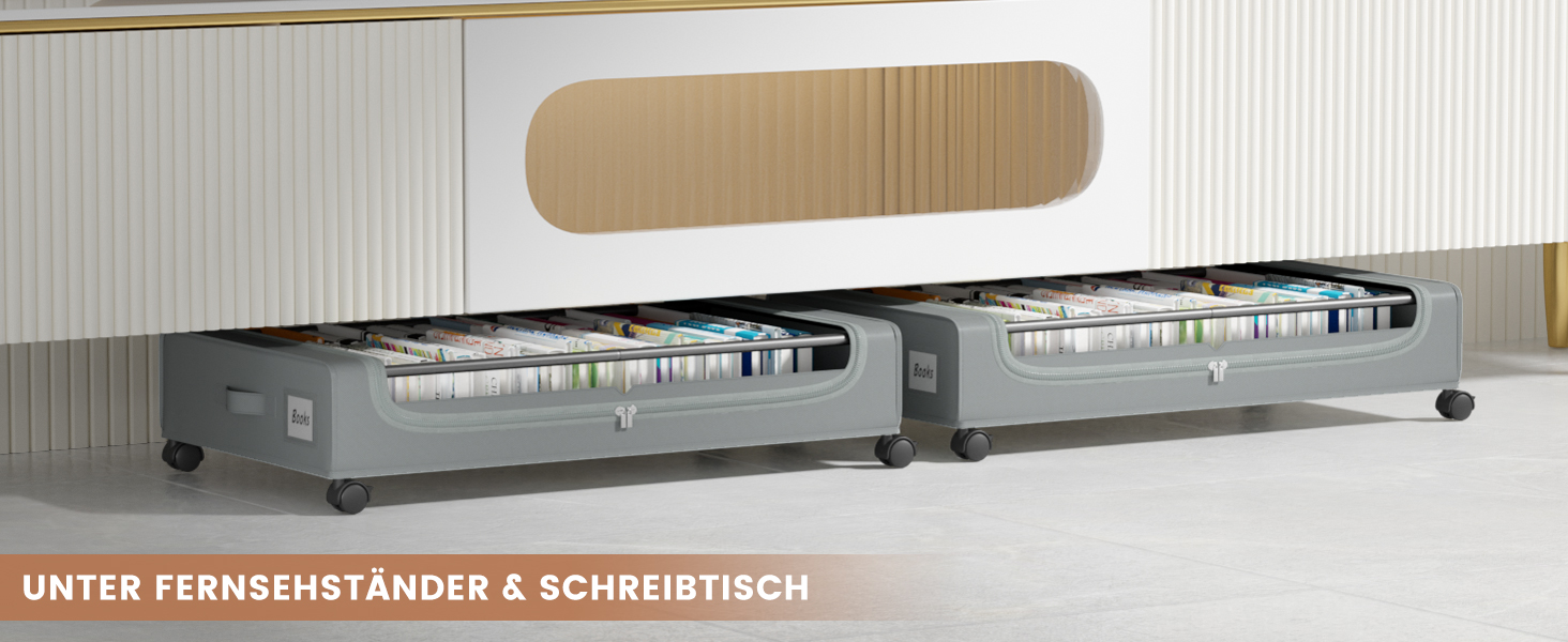 Коробки для зберігання під ліжко PHINOX з роликами, сірі, 2 шт (74x42x16 см) - коробки-органайзери для одягу, взуття, іграшок з прозорою кришкою