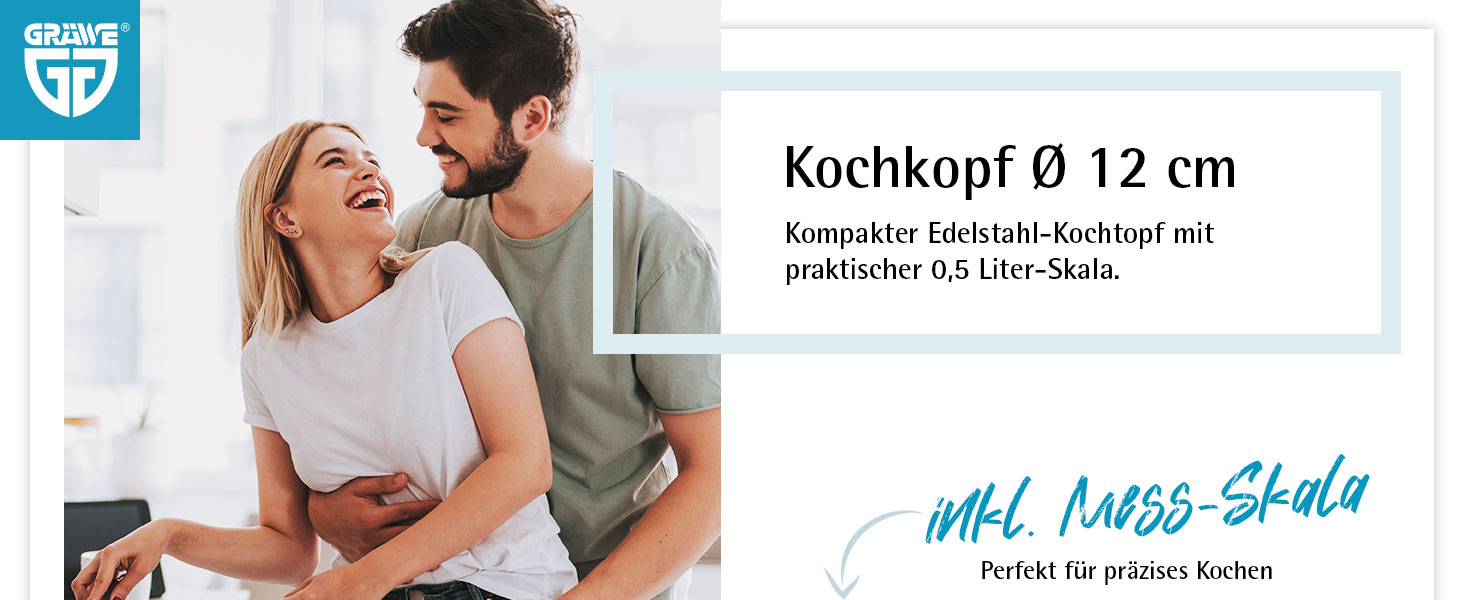 Каструля GRÄWE Pro-Line з кришкою з термостійкого скла, 3 л, для індукційних плит, нержавіюча сталь, Ø 12 см