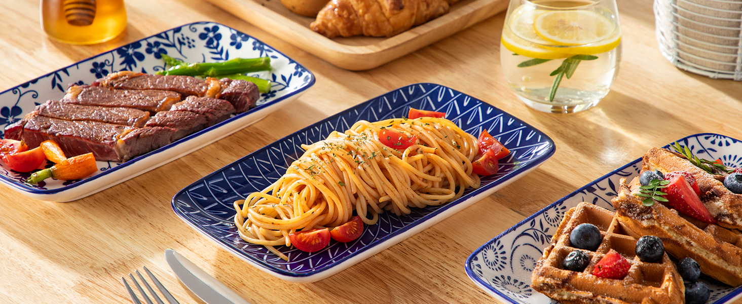 Набір сервіровочних тарілок Vancasso SELENE (3 шт.) - блакитно-білий сервіз для закусок, буфетів та святкового столу